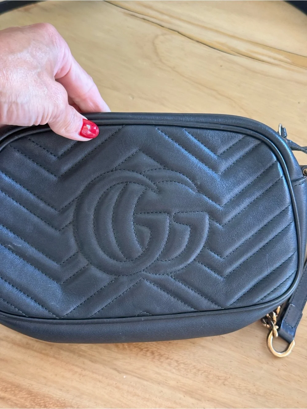 Gucci Black Quilted Chevron Leather Crossbody with Gold GG
